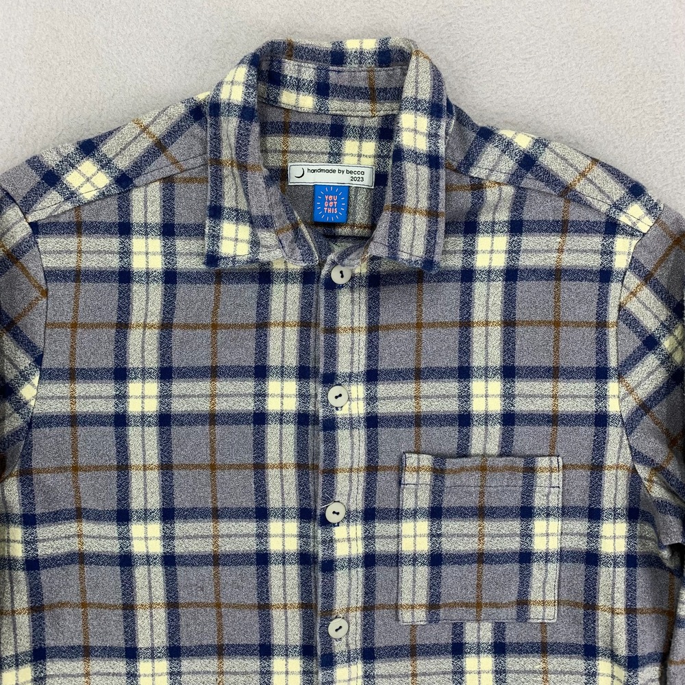 Handmade‎ by Becca Flannel Shirt sz S-M Grey Plaid Long Sleeve Workwear Heritage